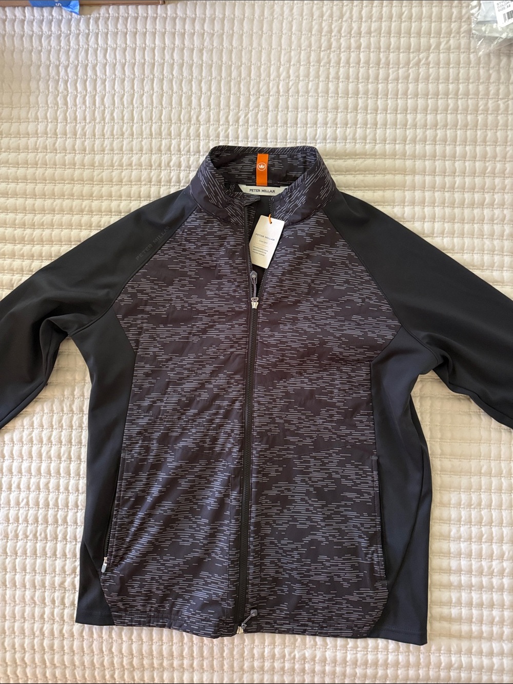 Peter Millar Black Patterned Lightweight Full-Zip Jacket